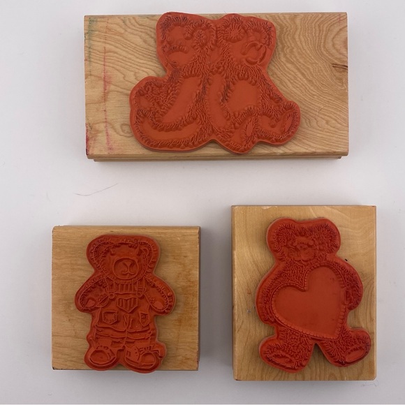 Lot of 3 Teddy Bear Wood Mounted Stamps - Picture 2 of 9